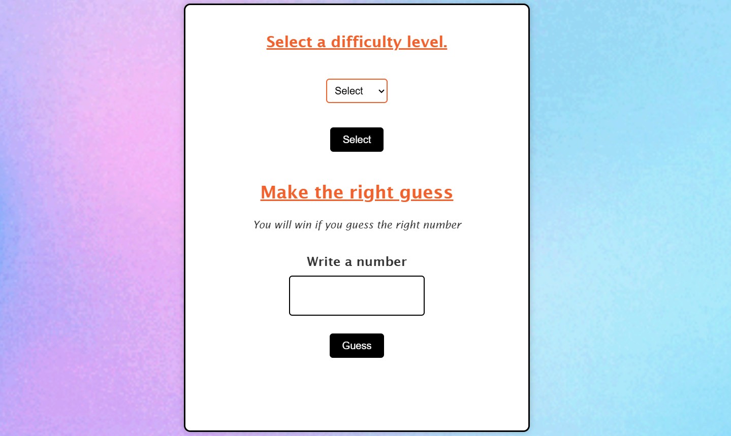 JavaScript jQuery Guess game project picture